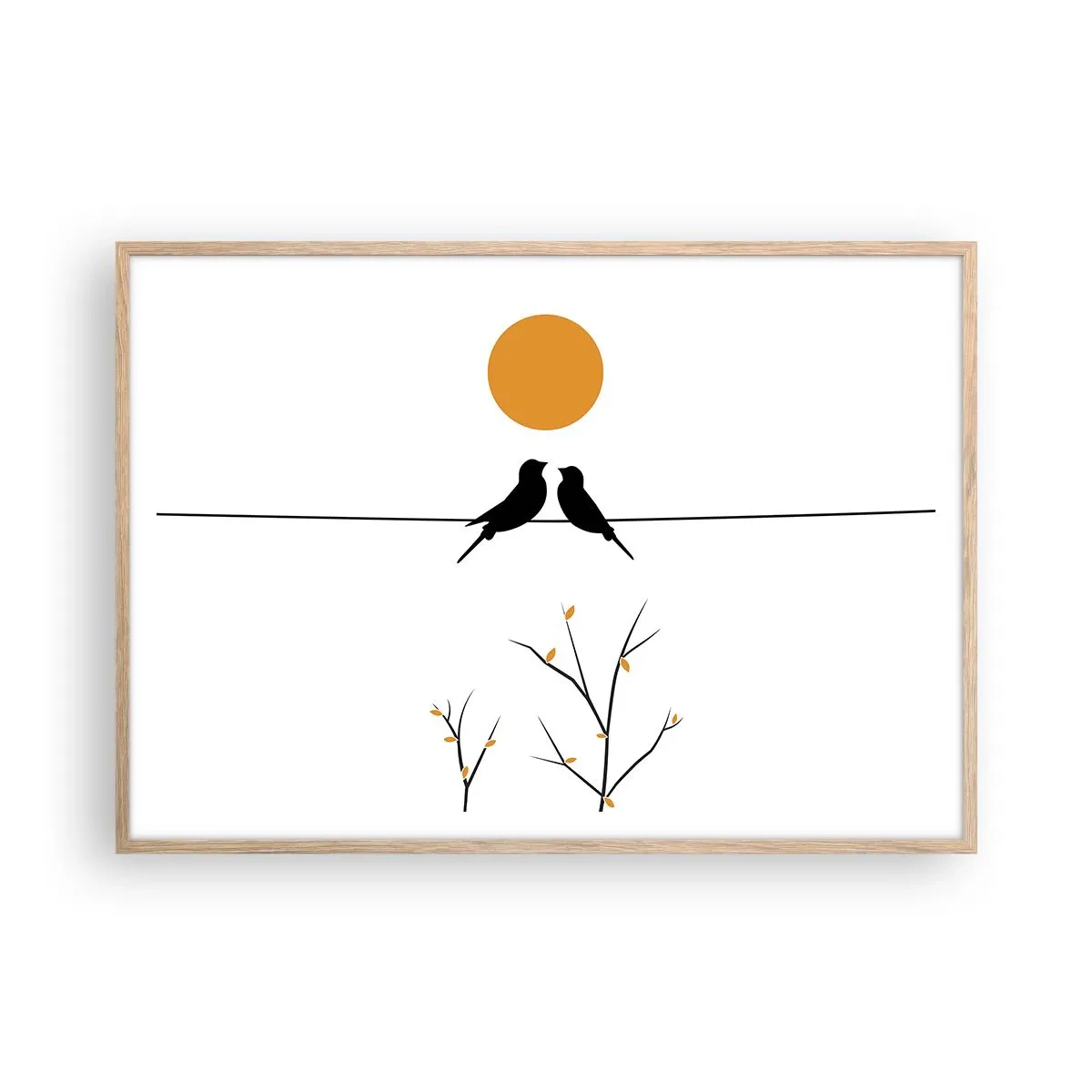 Plakat i ramme af lyst egetræ - Nattergal - 100x70 cm