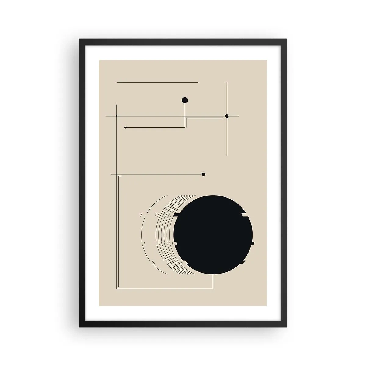 Plakat i sort ramme - En minimalistisk geometrisk komposition på en beige baggrund - 50x70cm - Fjedrende og dynamisk komposition - Moderne vægdekoration til stue og soveværelse ARTTOR