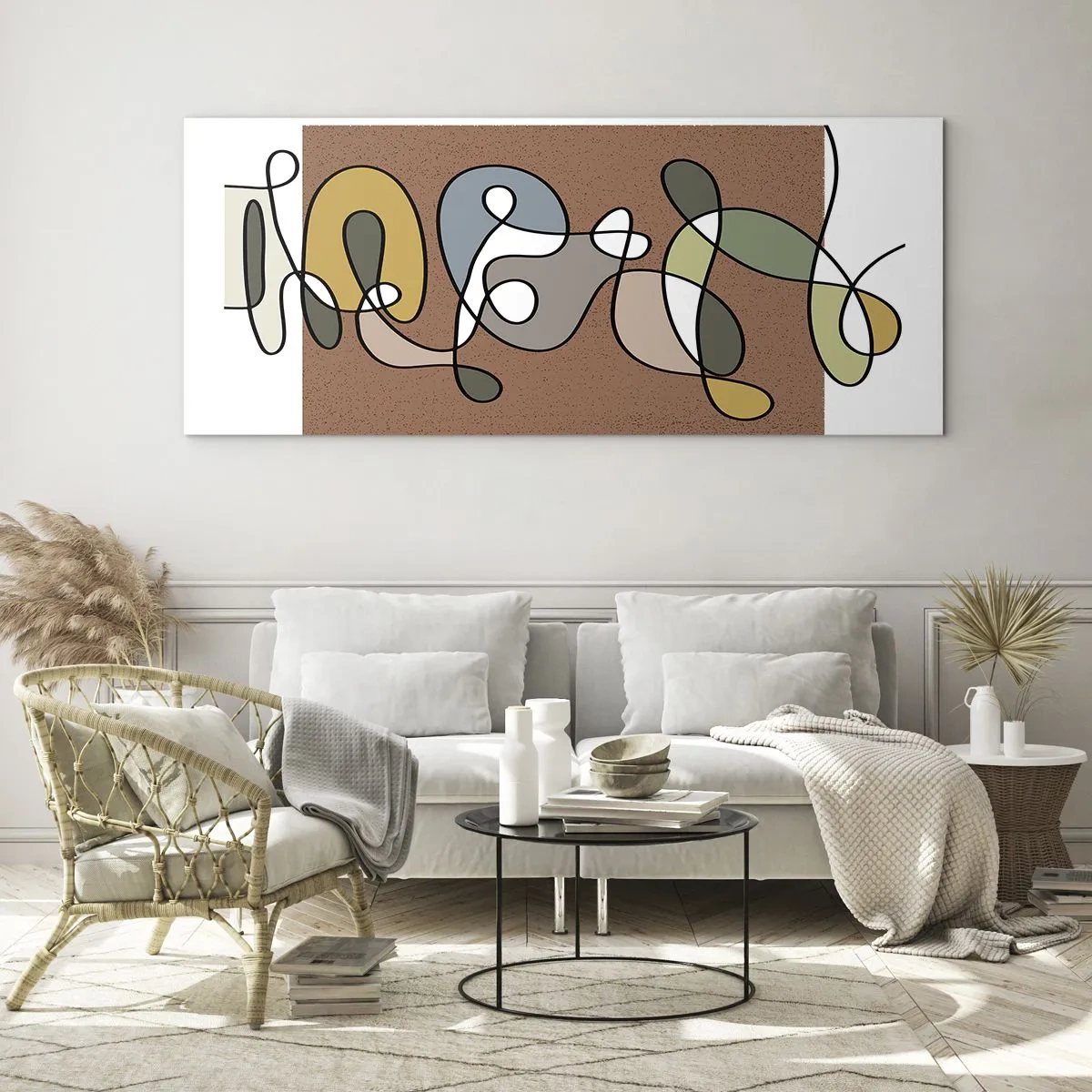 Billede på glas - En abstraktion, der er værd at smile over - 100x40 cm