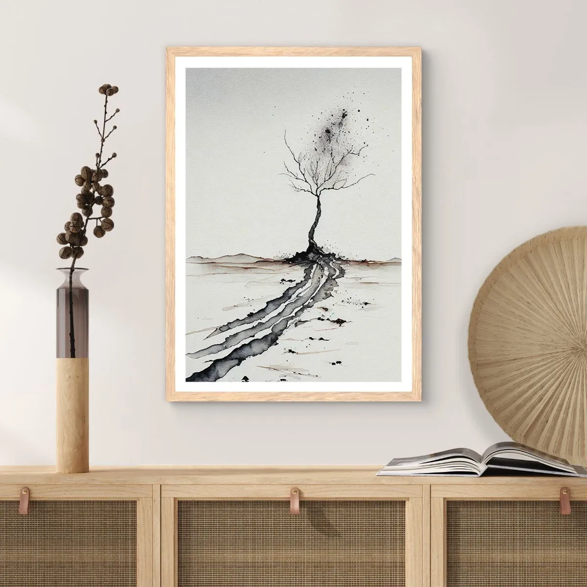 Plakat i ramme af lyst egetræ - Vinterens melankoli - 30x40 cm