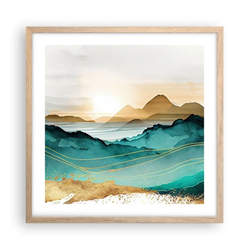 Plakat i ramme af lyst egetræ - På grænsen til abstraktion - landskab - 50x50 cm