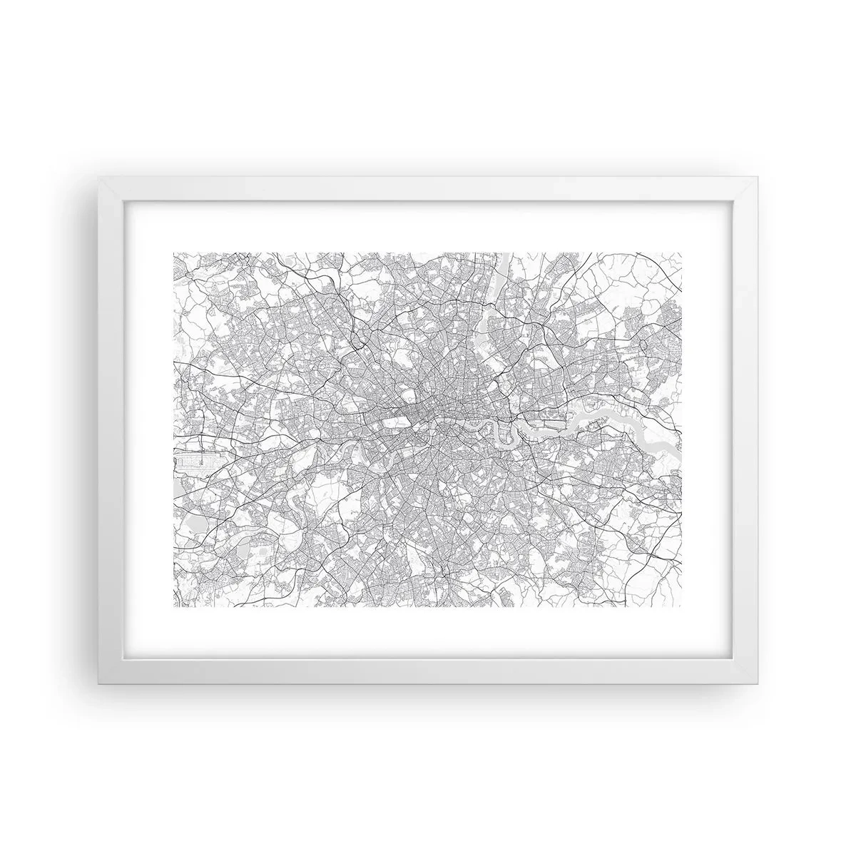 Plakat i hvid ramme - Kort over Londons labyrint - 40x30 cm