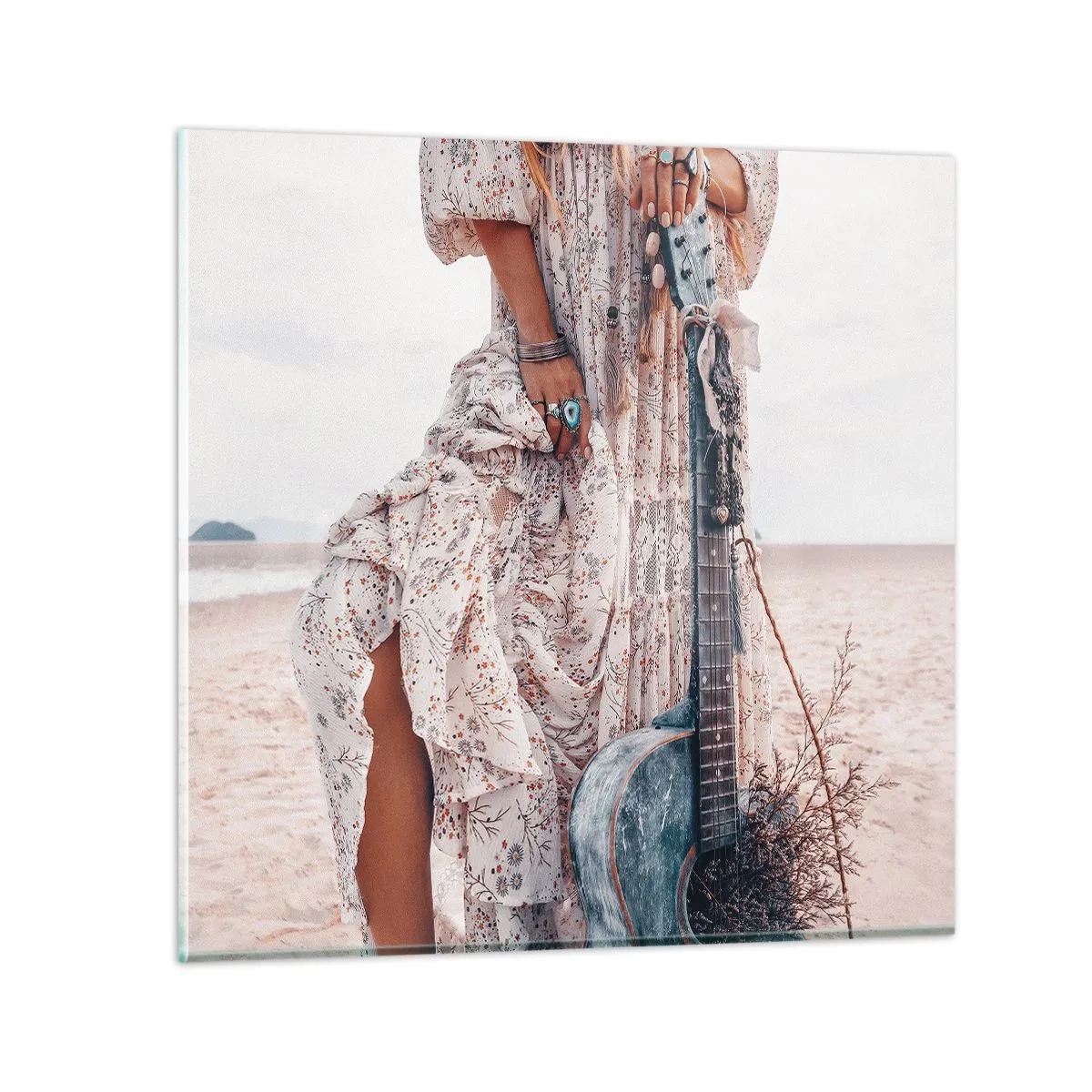 Billede på glas - Børn blomster på vej - 70x70 cm