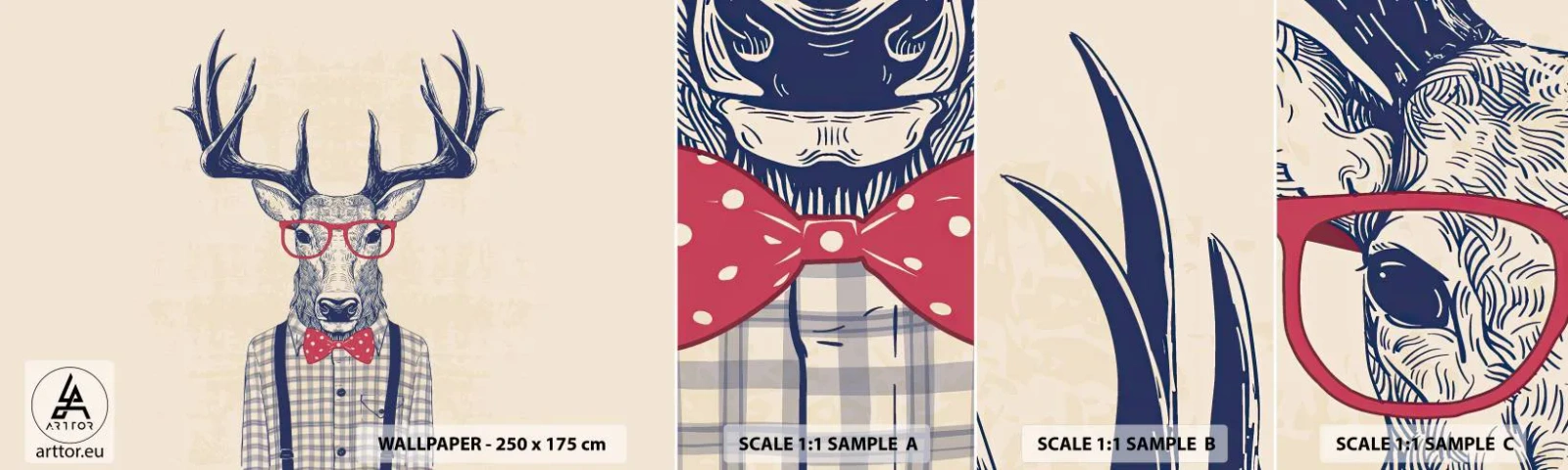 Prøve Fototapet Selvklæbende Deluxe Sticker - Et underholdende ekstravaganza - Abstraktion, Hjort, Hipster - 100x30 cm