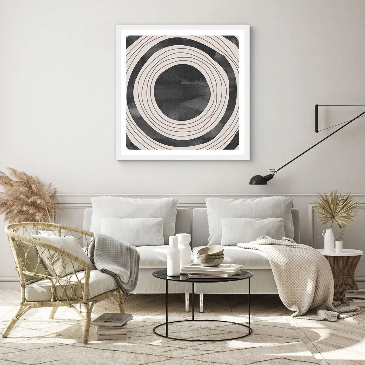 Plakat i hvid ramme - Lige til det punkt - 60x60 cm