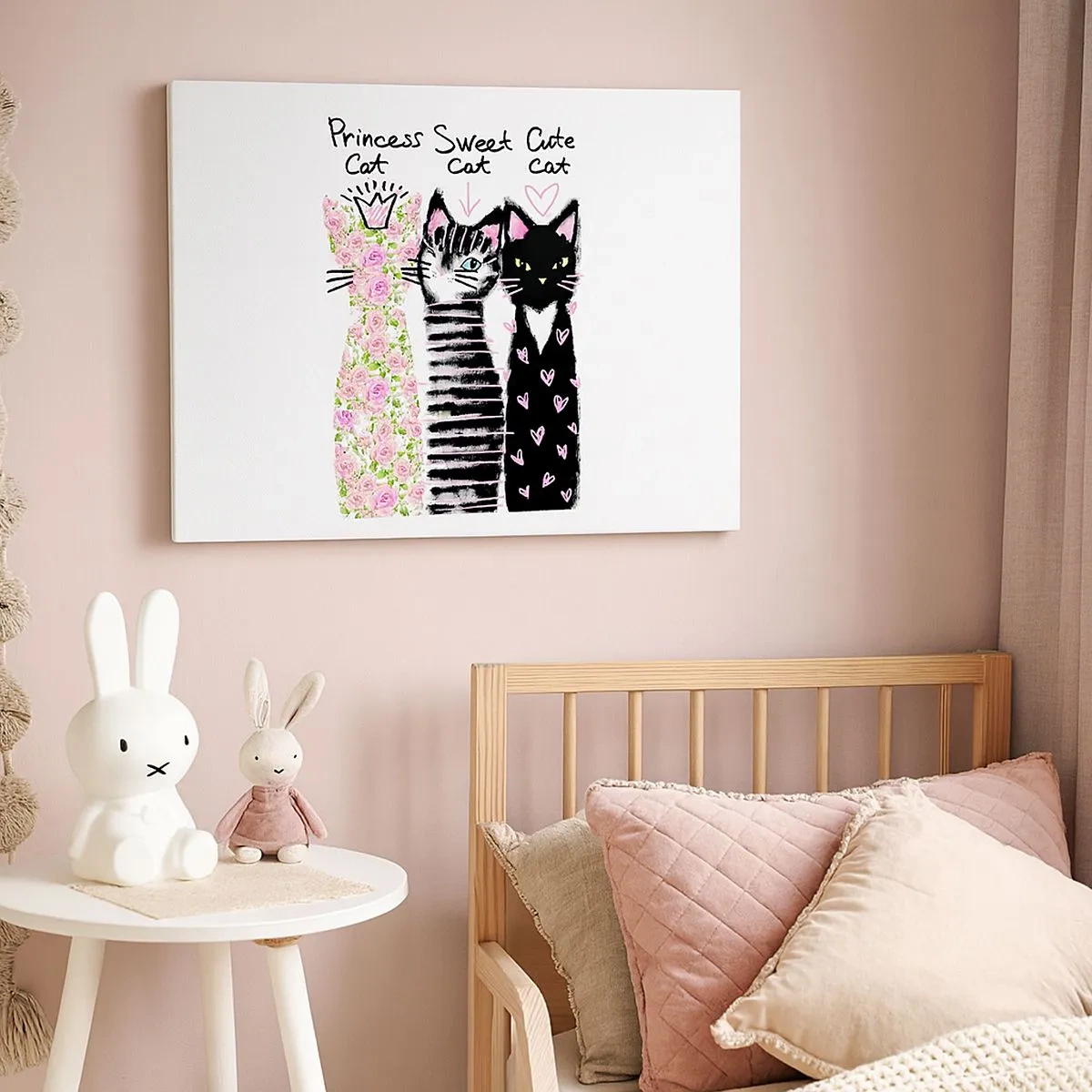 Lærredstryk - Billede på lærred - Tre katte med forskellige kunstneriske mønstre - 70x50cm - Der var tre katte - Moderne vægdekoration til stue og soveværelse ARTTOR