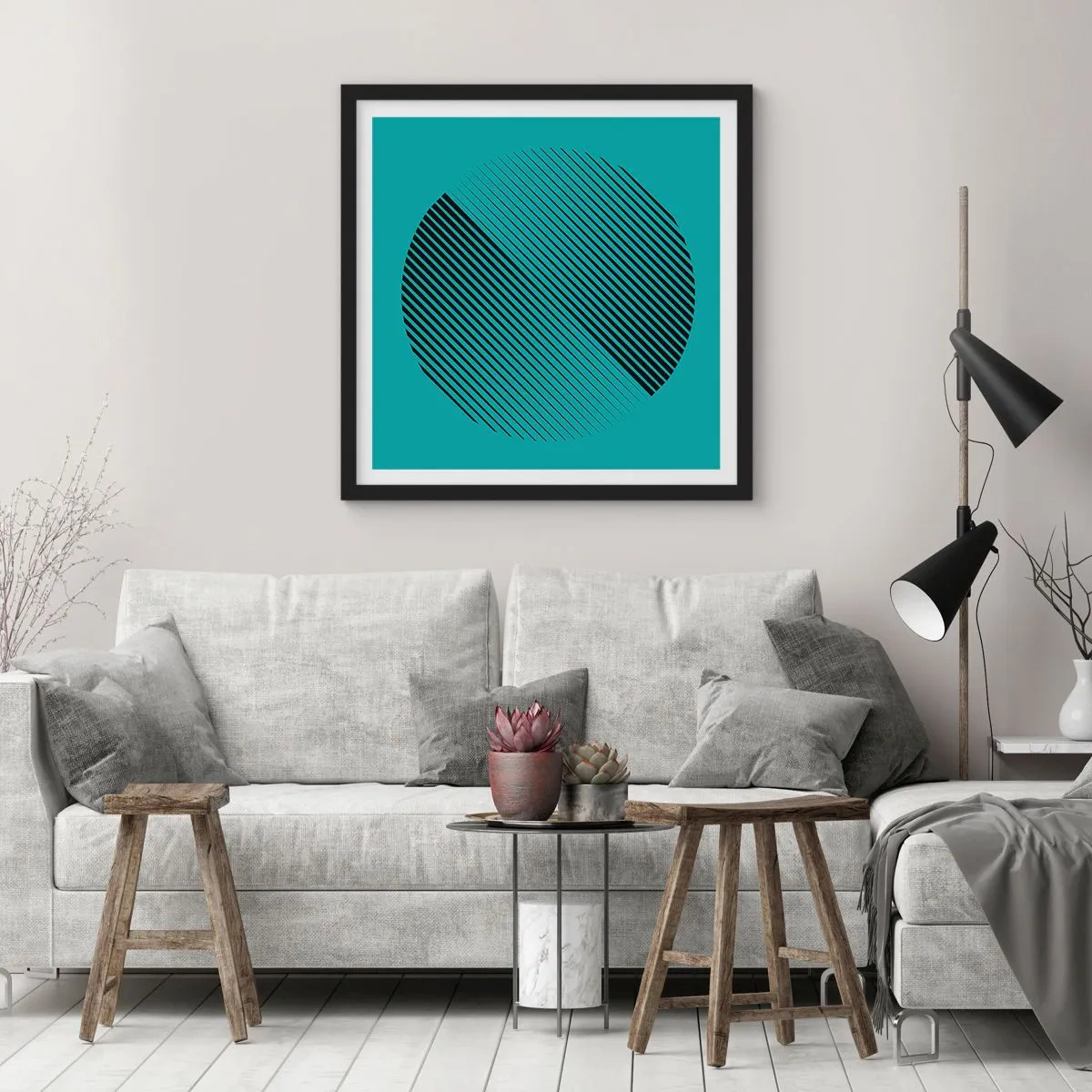 Plakat i sort ramme - Cirklen - en geometrisk variation - 60x60 cm