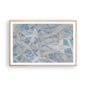 Plakat i ramme af lyst egetræ - I en gråblå labyrint - 91x61 cm