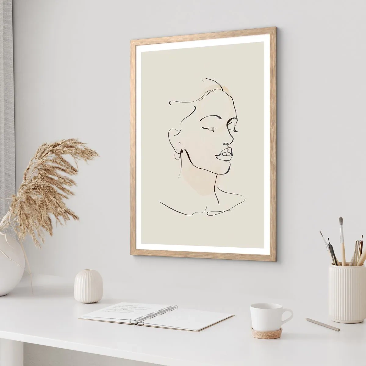 Plakat i ramme af lyst egetræ - En bestemt linje - 40x50 cm