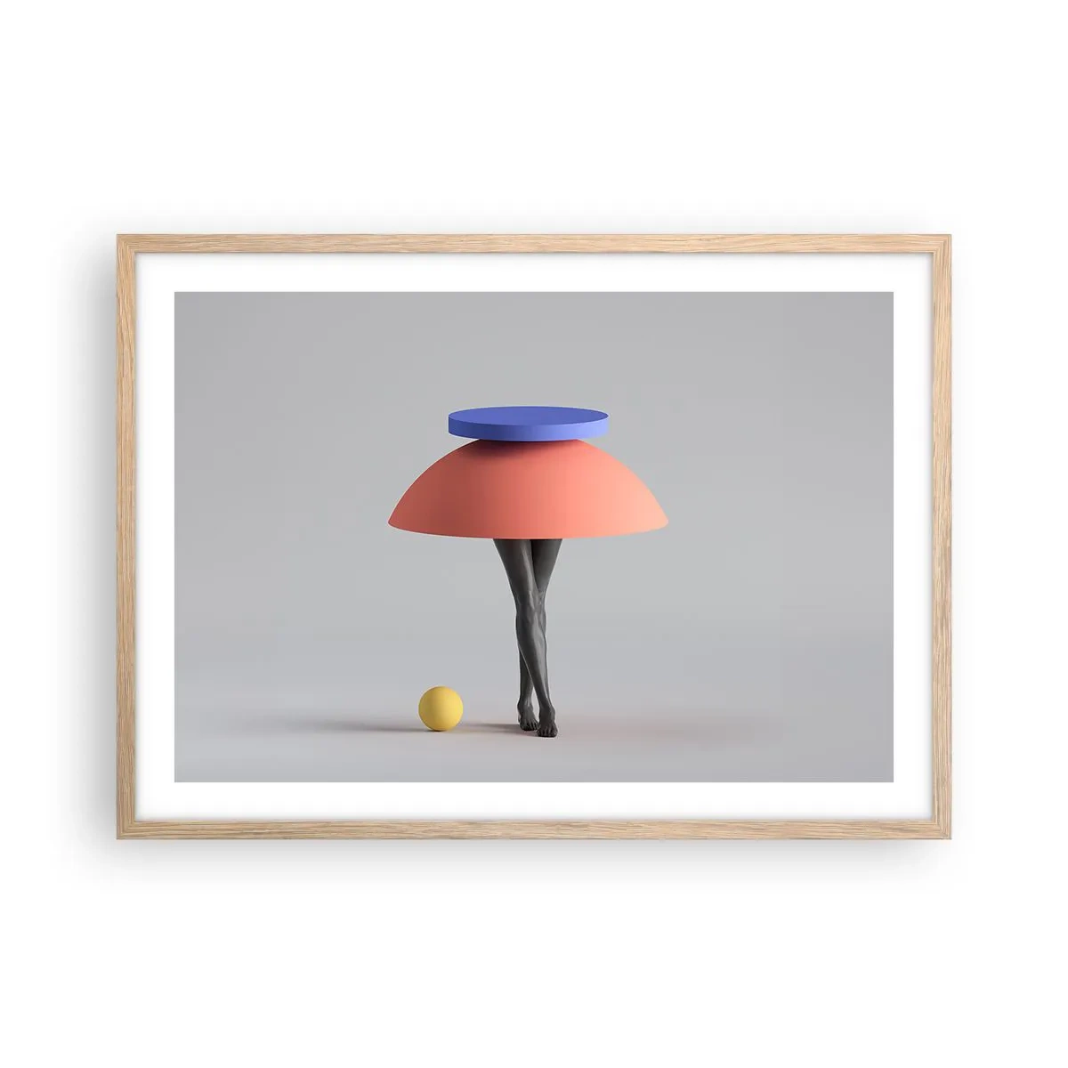 Plakat i ramme af lyst egetræ - Surrealistisk komposition - 70x50 cm