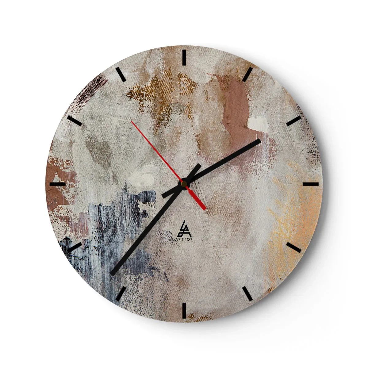 Vægur, Uret - Beige og brun abstraktion med fine malestrøg - 30x30cm - Tågeagtig abstraktion - Moderne vægdekoration til stue, køkken og soveværelse ARTTOR