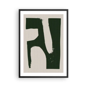 Plakat i sort ramme - Minimalistisk abstraktion i grønt og beige - 50x70cm - Bugter af hvidt - Moderne vægdekoration til stue og soveværelse ARTTOR