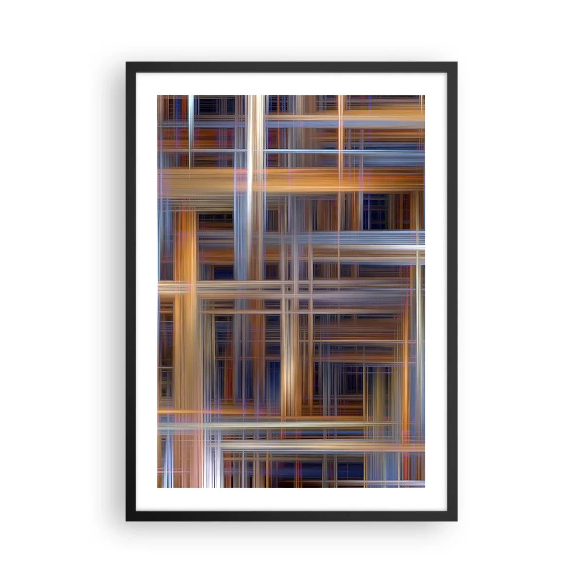 Plakat i sort ramme - Geometriske linjer i varme og kolde farver - 50x70cm - Vævet af lys - Moderne vægdekoration til stue og soveværelse ARTTOR