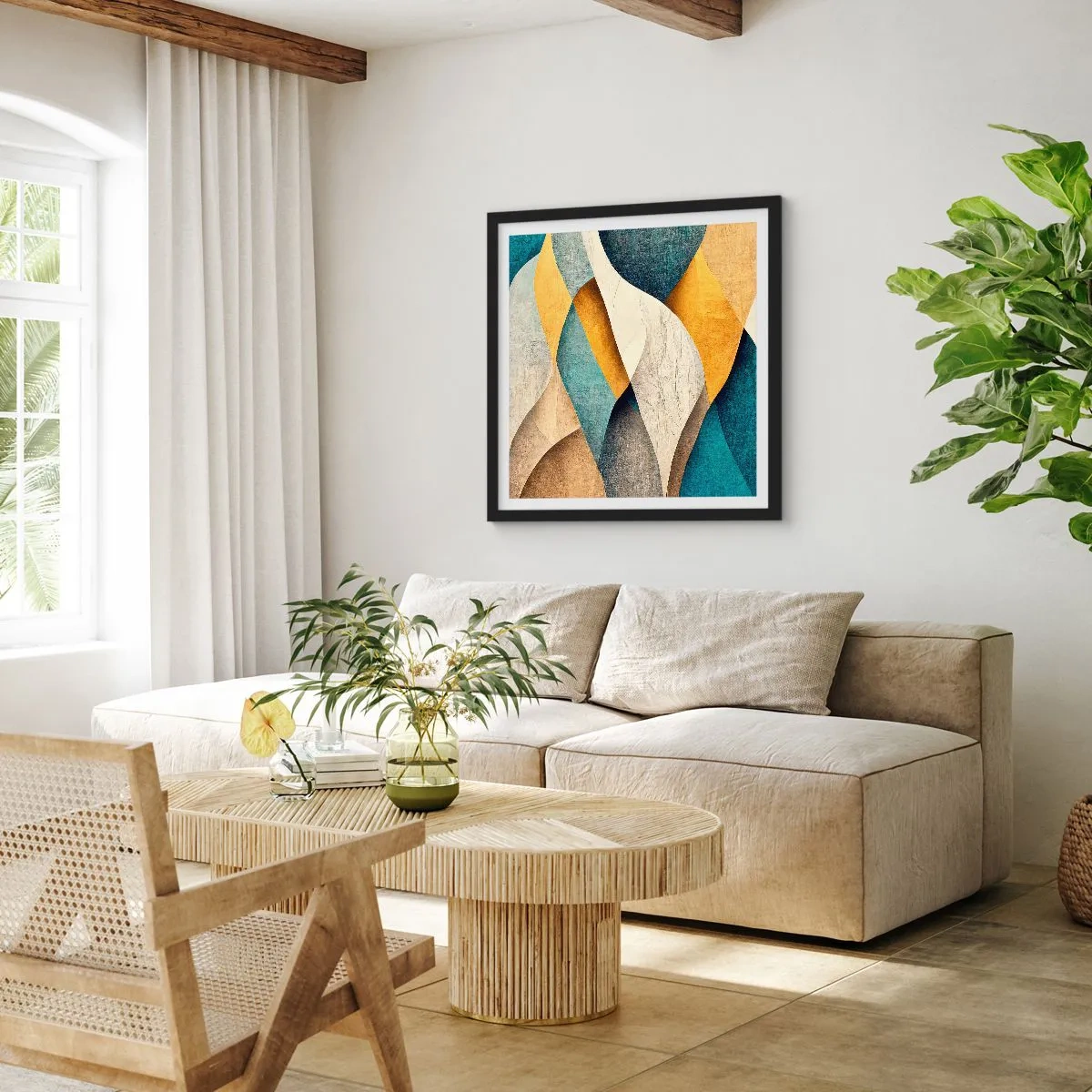 Plakat i sort ramme - Rytme og bølger - 50x50 cm