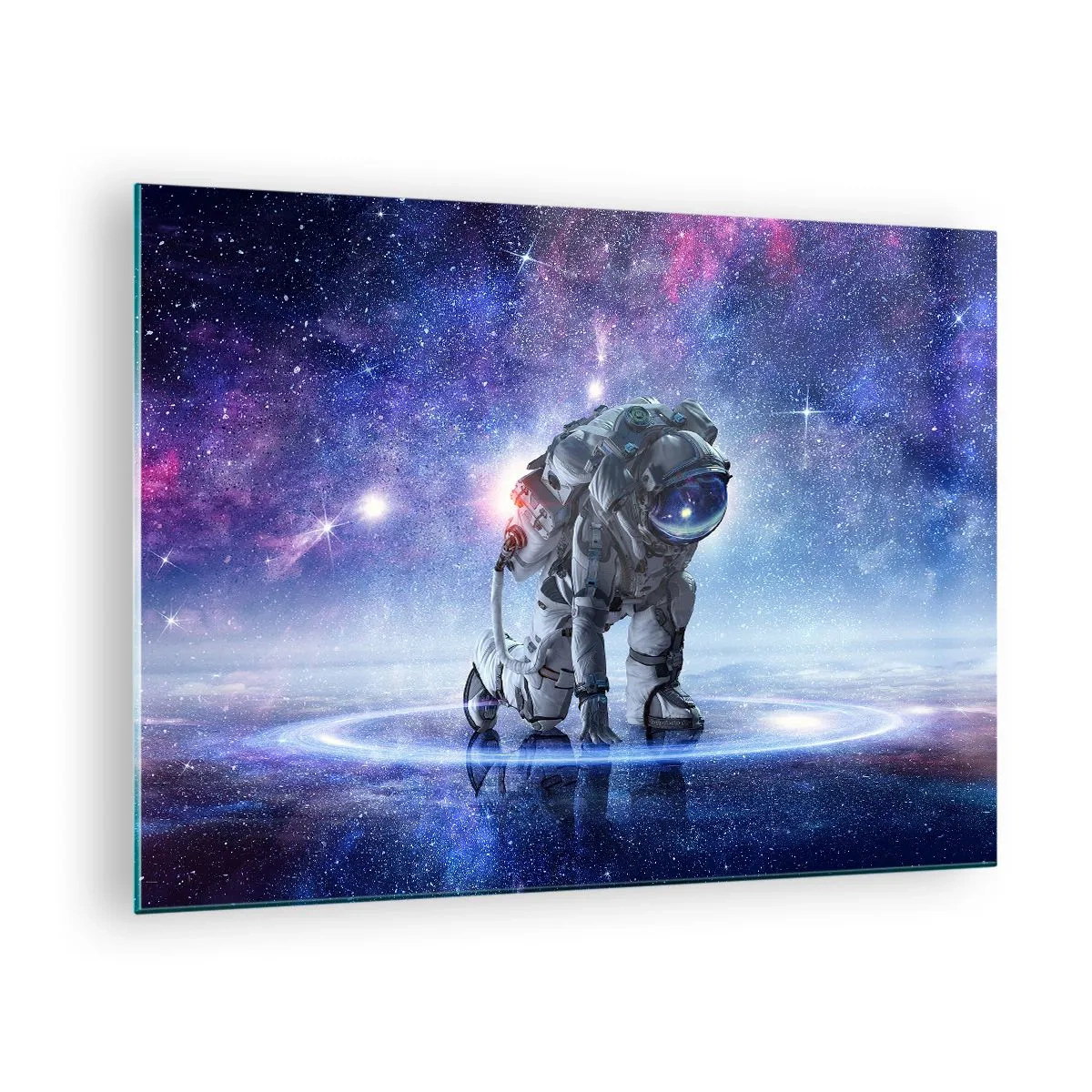 Billede på glas - Astronaut i rummet mod stjernehimlen - 70x50cm - Den stjerneklare himmel over mig - Moderne vægdekoration til stue og soveværelse ARTTOR