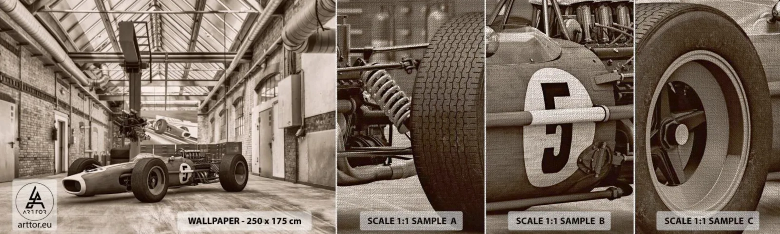 Prøve Fototapet Premium Canvas - Vinderens hvile - Formel 1, Retro, Automotive - 100x30 cm