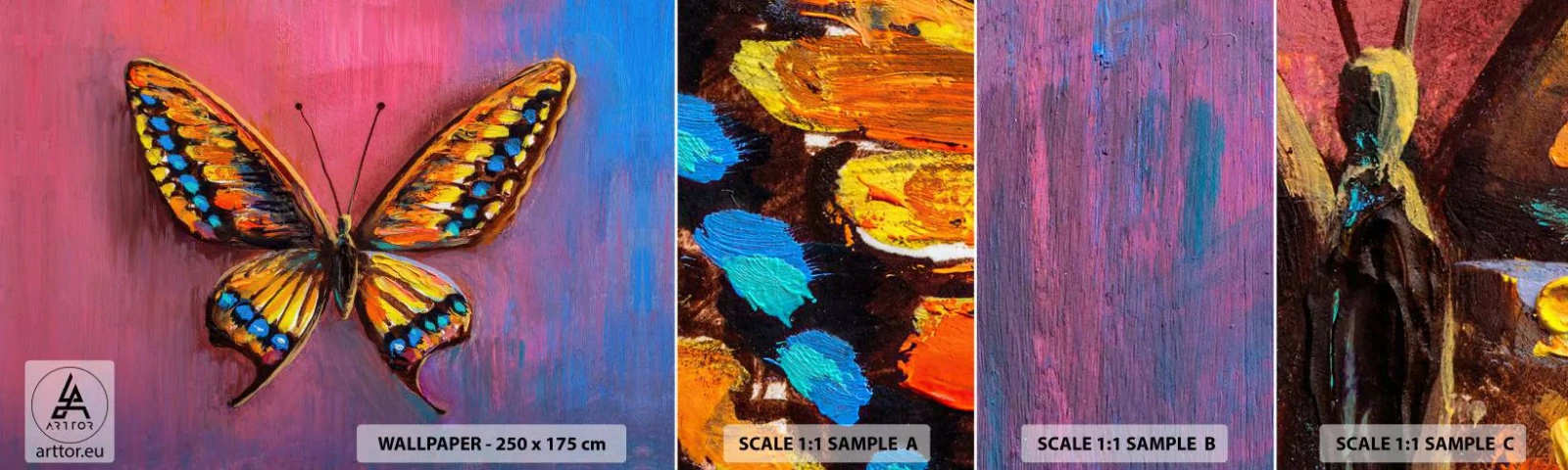 Prøve Fototapet Selvklæbende Deluxe Sticker - Naturens juvel - Sommerfugl, Stykke, Maleri - 100x30 cm