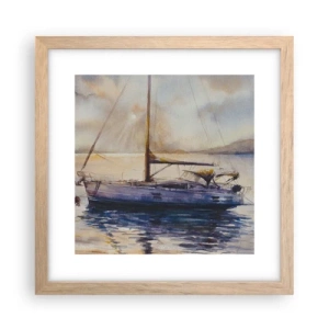 Plakat i ramme af lyst egetræ - Aften i bugten - 30x30 cm