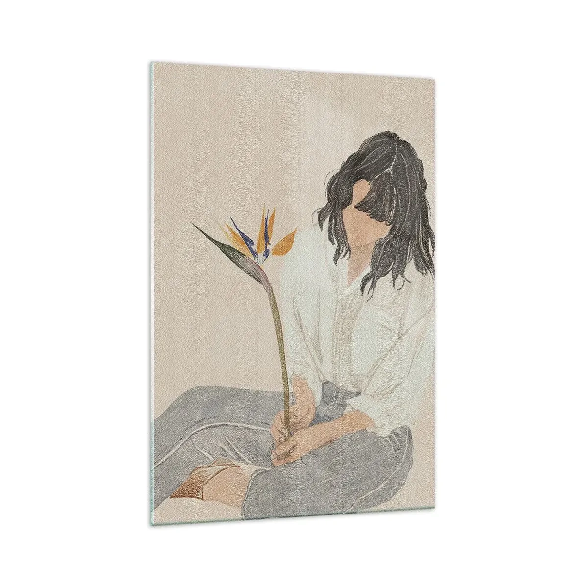 Billede på glas - Portræt med en eksotisk blomst - 70x100 cm