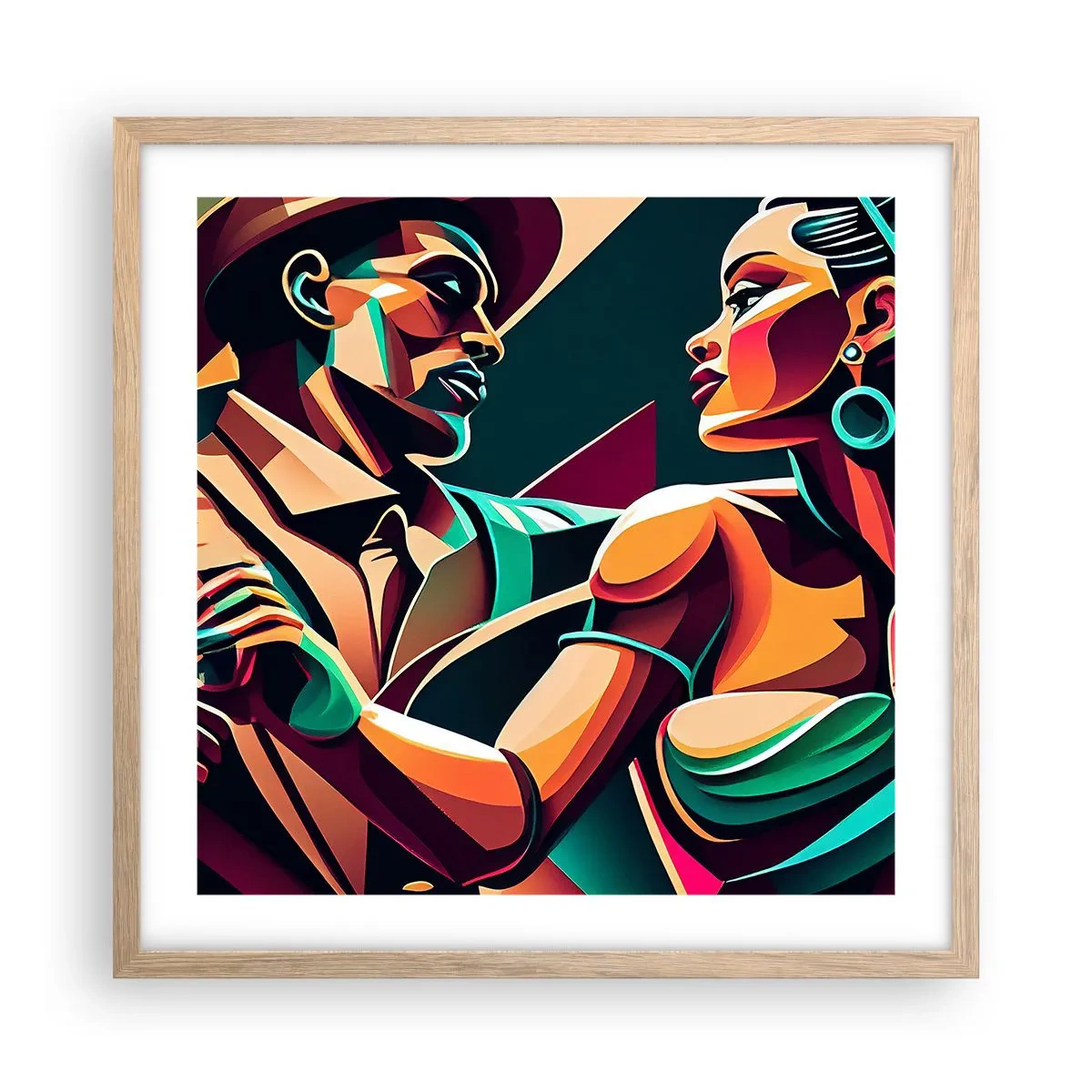 Plakat i ramme af lyst egetræ - I hjertets rytme - 50x50 cm