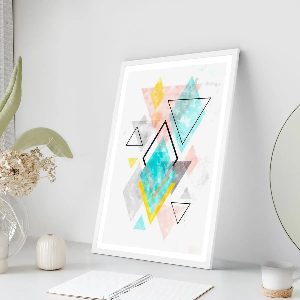 Plakat i hvid ramme - Geometrisk leg - 40x50 cm