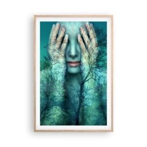Plakat i ramme af lyst egetræ - Nedsænket i blåt - 61x91 cm
