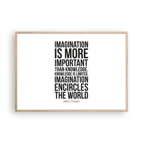 Plakat i ramme af lyst egetræ - Einstein om fantasiens kraft - 100x70 cm