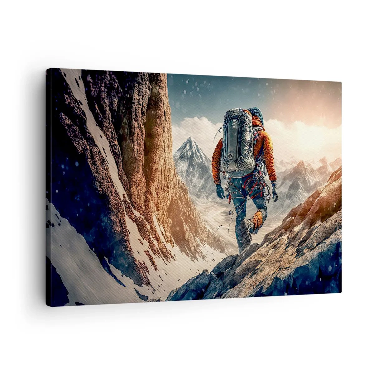 Lærredstryk - Billede på lærred - En klatrer på en bjergsti i et vinterlandskab - 70x50cm - Ensom kriger - Moderne vægdekoration til stue og soveværelse ARTTOR