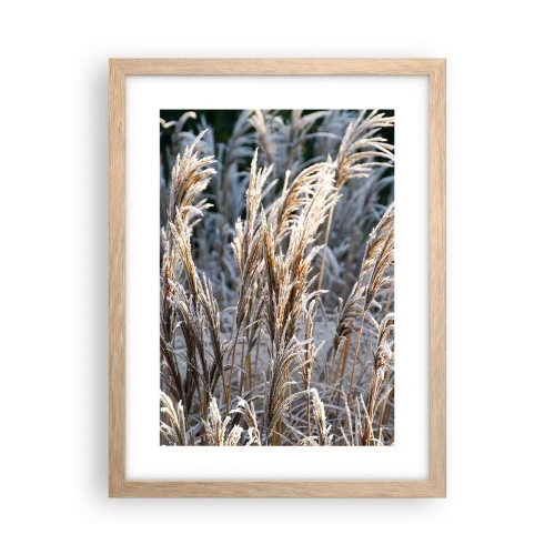Plakat i ramme af lyst egetræ - Pyntet med frost - 30x40 cm