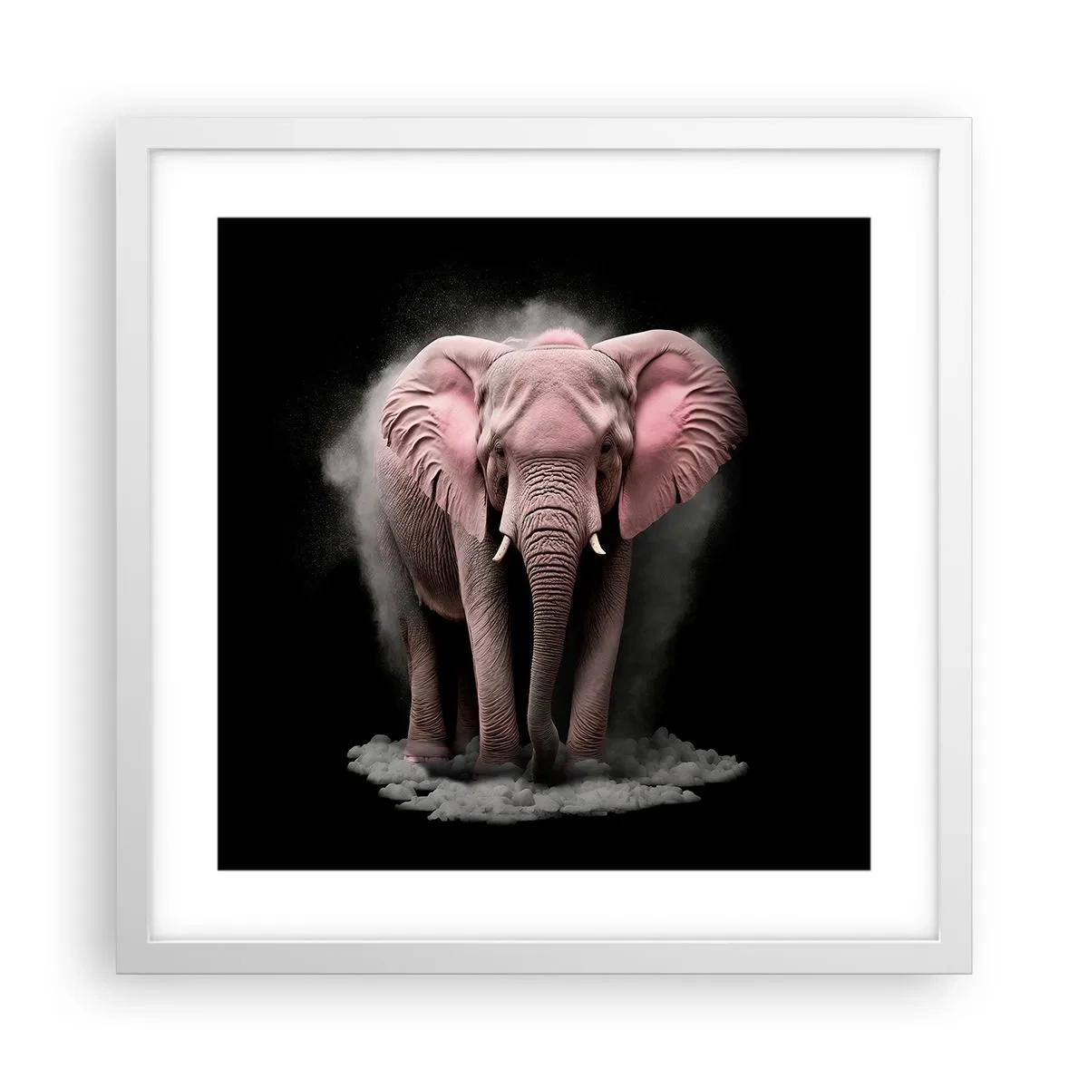 Plakat i hvid ramme - Tænk ikke på en lyserød elefant! - 40x40 cm