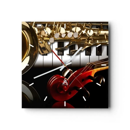 Vægur, Uret - Metalplader, træ og elfenben - 40x40 cm