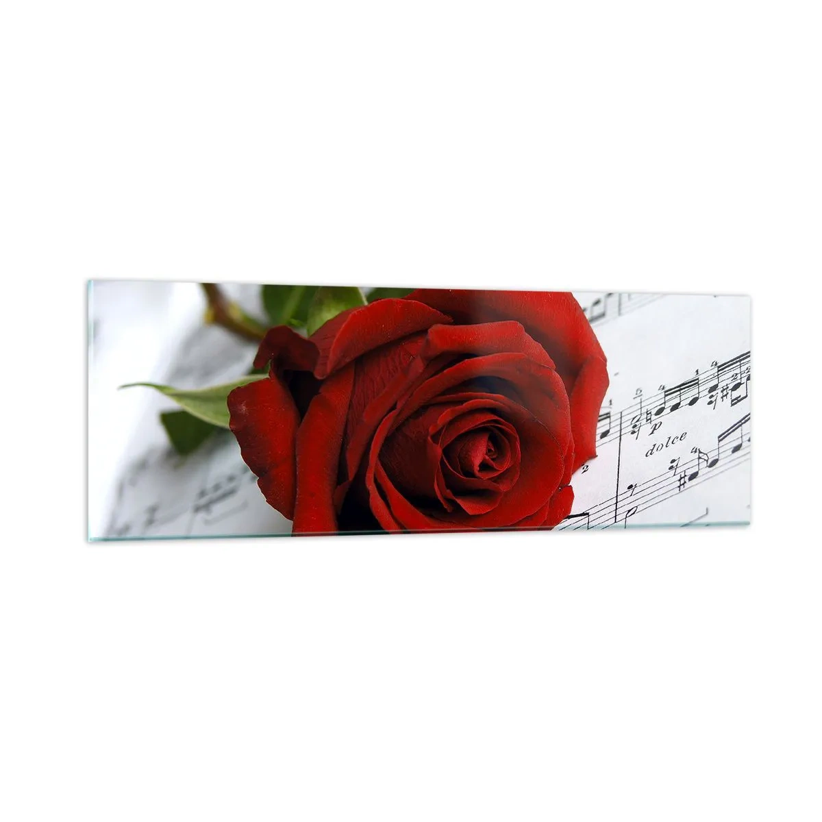 Billede på glas - Musik af følelser i skarlagenrødt - 90x30 cm