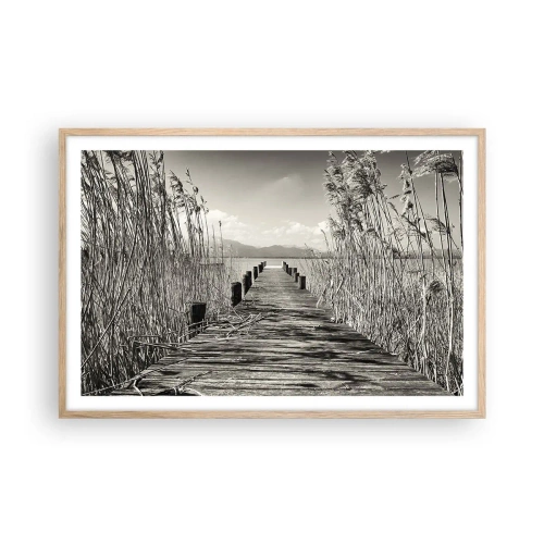 Plakat i ramme af lyst egetræ - I græssernes fred - 91x61 cm