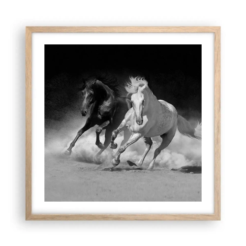 Plakat i ramme af lyst egetræ - Frihedens galop - 50x50 cm