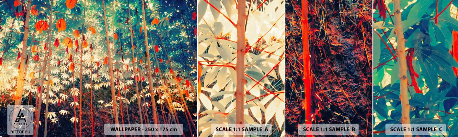 Prøve Fototapet Selvklæbende Deluxe Sticker - Bladenes hemmelige liv - Tropisk skov, Natur, Træer - 100x30 cm