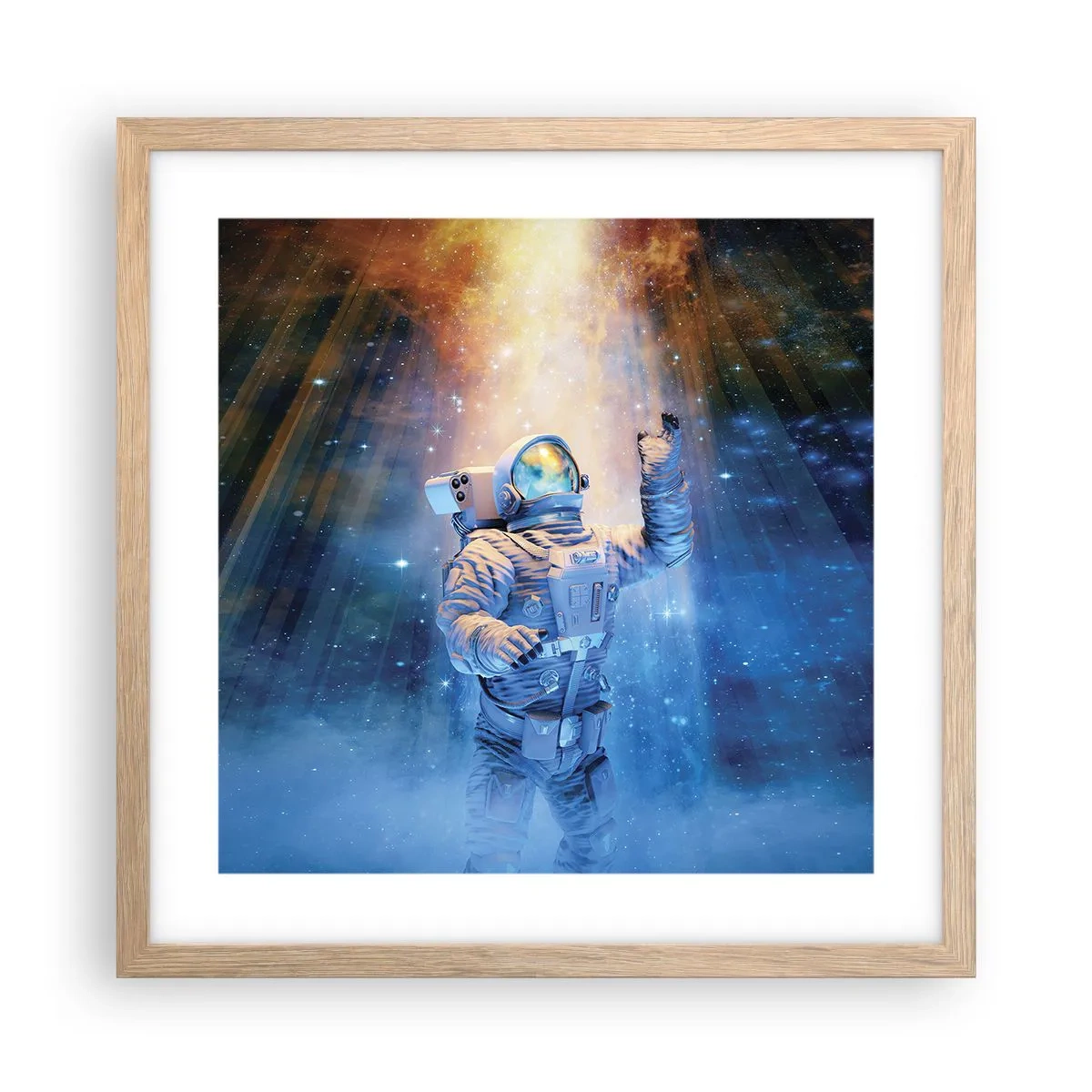 Plakat i ramme af lyst egetræ - Endelig på destinationen - 40x40 cm