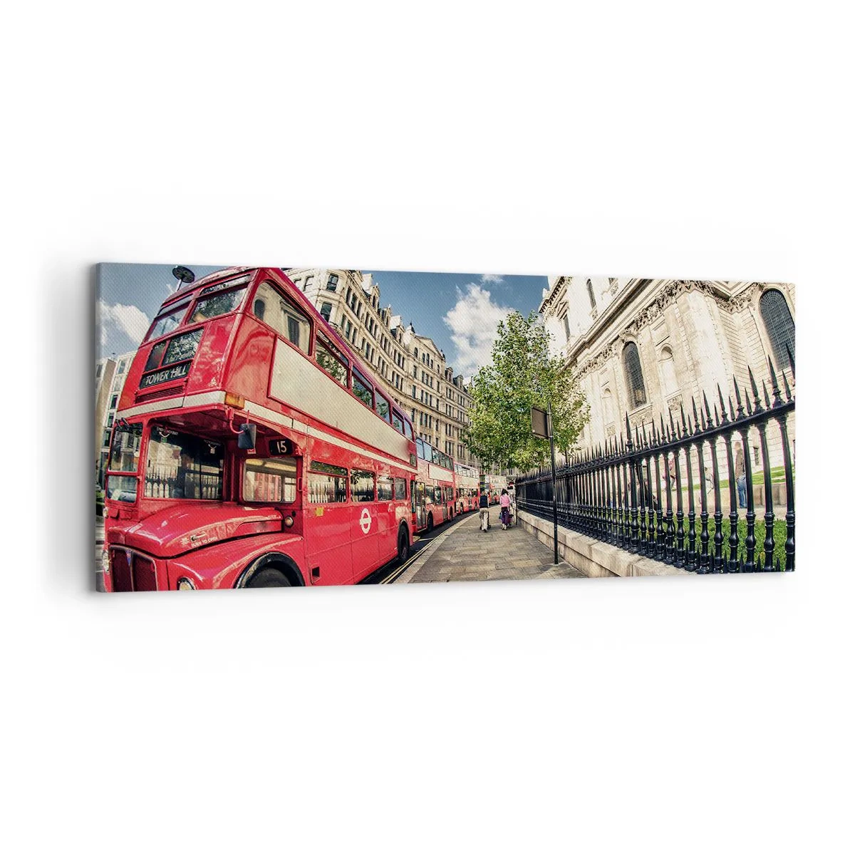Lærredstryk - Billede på lærred - Gade i London i grå og rødt - 120x50 cm