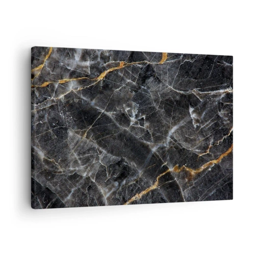 Lærredstryk - Billede på lærred - Sorte og gulddetaljer på marmoroverfladen - 70x50cm - En stens indre liv - Moderne vægdekoration til stue og soveværelse ARTTOR