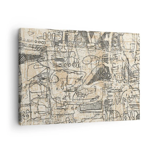 Lærredstryk - Billede på lærred - Abstrakte mønstre og linjer på en beige baggrund - 70x50cm - Venter på at blive afkodet - Moderne vægdekoration til stue og soveværelse ARTTOR