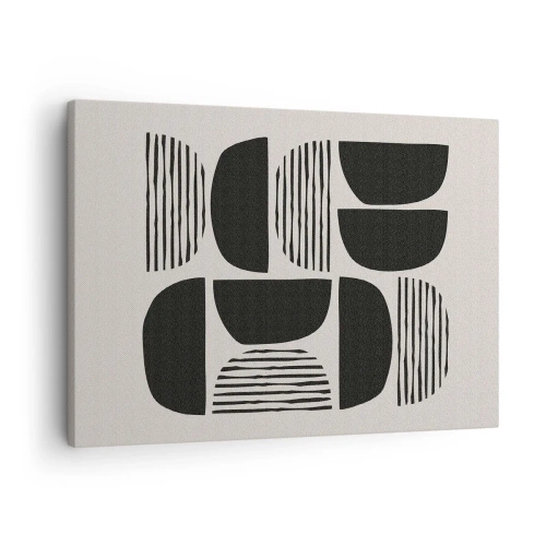Lærredstryk - Billede på lærred - Geometri med halvcirkler og linjer i sort på en lys baggrund - 70x50cm - Halvhjertede arrangementer - Moderne vægdekoration til stue og soveværelse ARTTOR