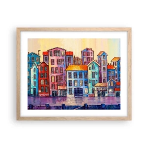 Plakat i ramme af lyst egetræ - En by som et eventyr - 50x40 cm