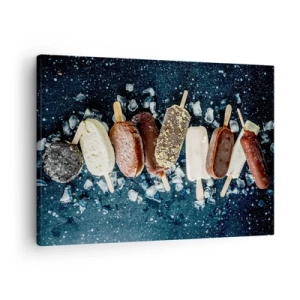 Lærredstryk - Billede på lærred - Farverige ispinde arrangeret på is med en mørk baggrund - 70x50cm - En smag af varm sommer - Moderne vægdekoration til stue og soveværelse ARTTOR