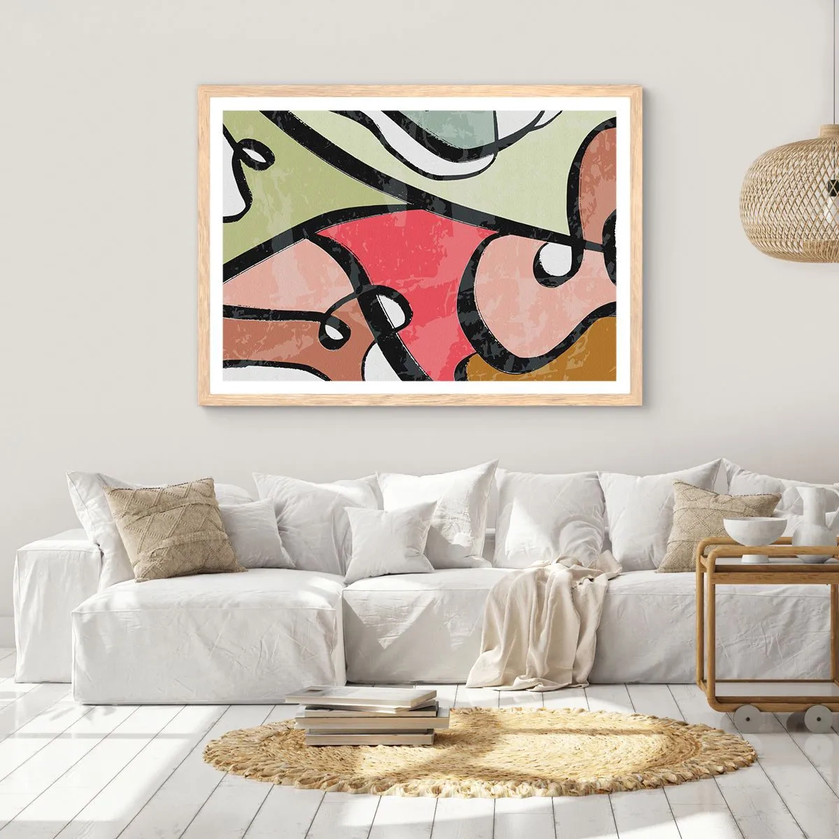 Plakat i ramme af lyst egetræ - Pirouetter blandt farver - 91x61 cm