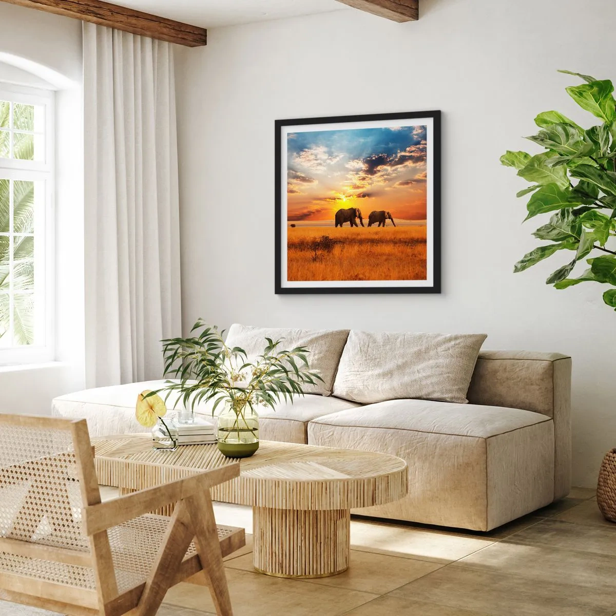 Plakat i sort ramme - Familievandring - 40x40 cm