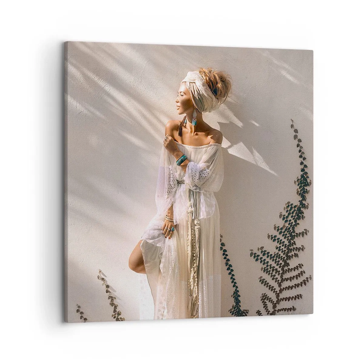 Lærredstryk - Billede på lærred - Solen og pigen - 50x50 cm