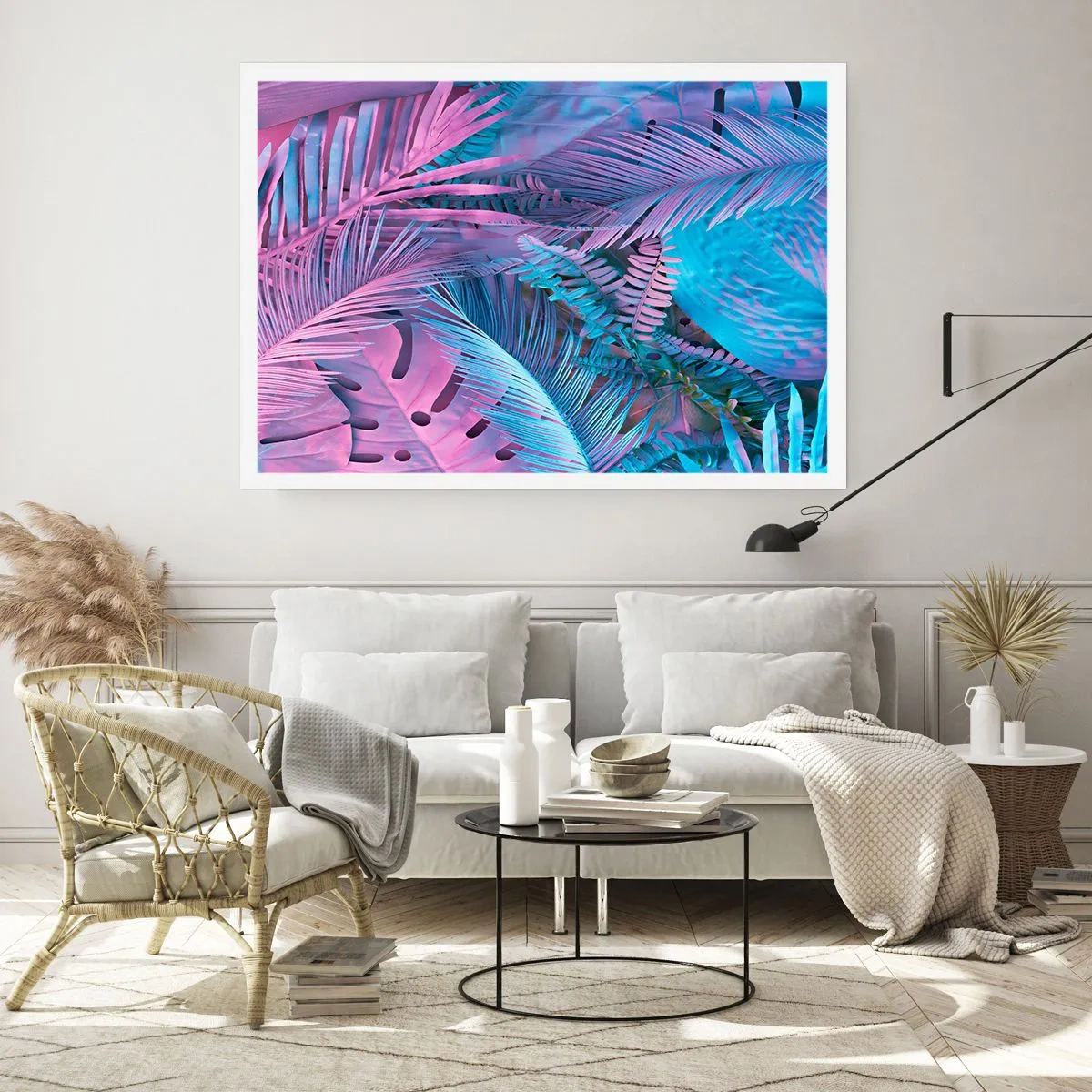 Plakat - Troperne i lyserød og blå - 50x40 cm