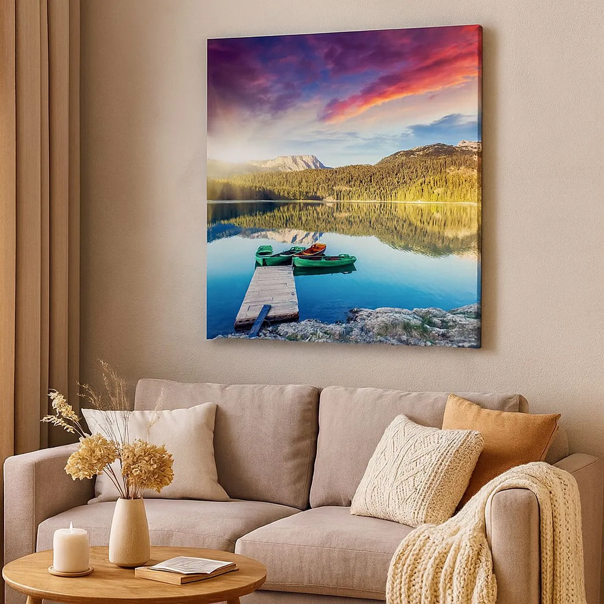 Lærredstryk - Billede på lærred - Over vand så glat som et spejl - 30x30 cm