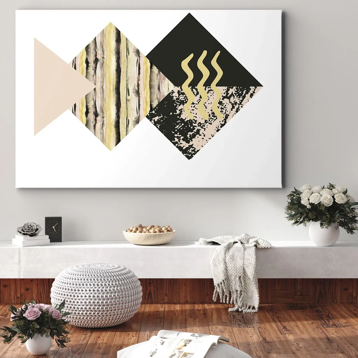 Lærredstryk - Billede på lærred - Geometriske former med abstrakte mønstre - 70x50cm - Ikke så simpelt - Moderne vægdekoration til stue og soveværelse ARTTOR