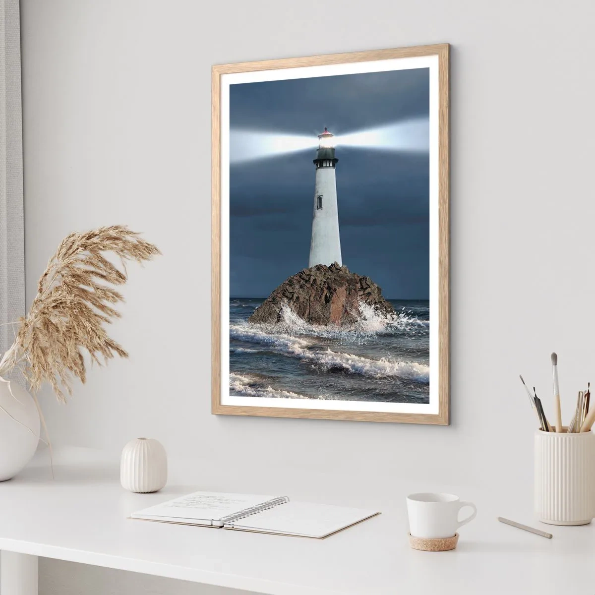 Plakat i ramme af lyst egetræ - Her...her...her! - 40x50 cm