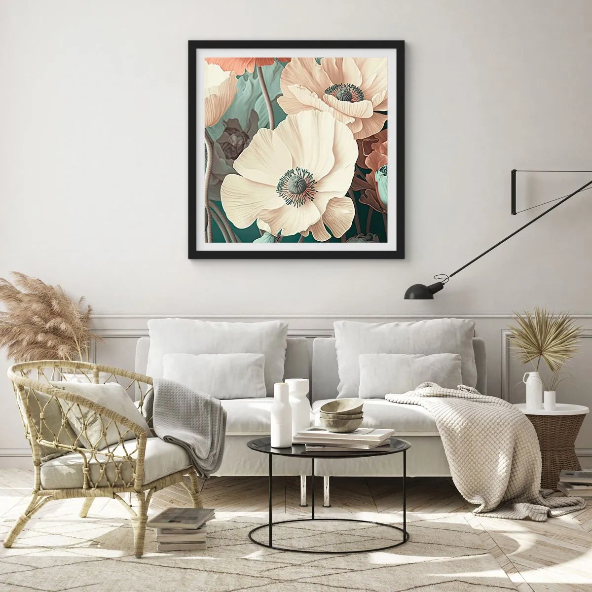 Plakat i sort ramme - Valmuernes hvisken - 50x50 cm